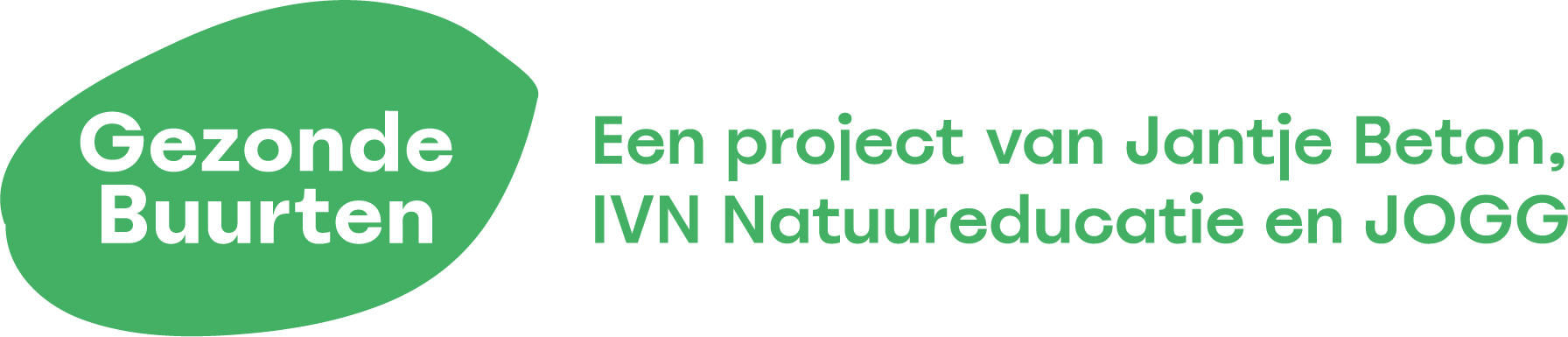 Logo Gezonde Buurten 'Een project van Jantje Beton, IVN Natuureducatie en JOGG
